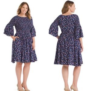eShakti Bell Sleeve Blue Floral Dress Size 28W